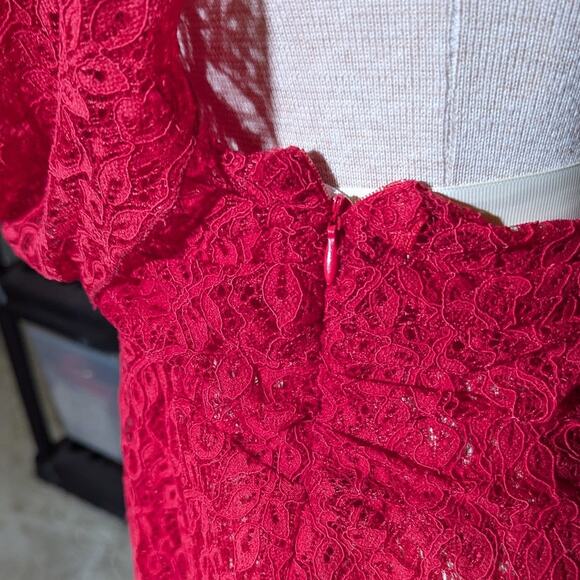 Peppermayo Elysia Cherry Red Lace Draped Cowl Neck Open Back Maxi Dress Sz 6 - Picture 4 of 7